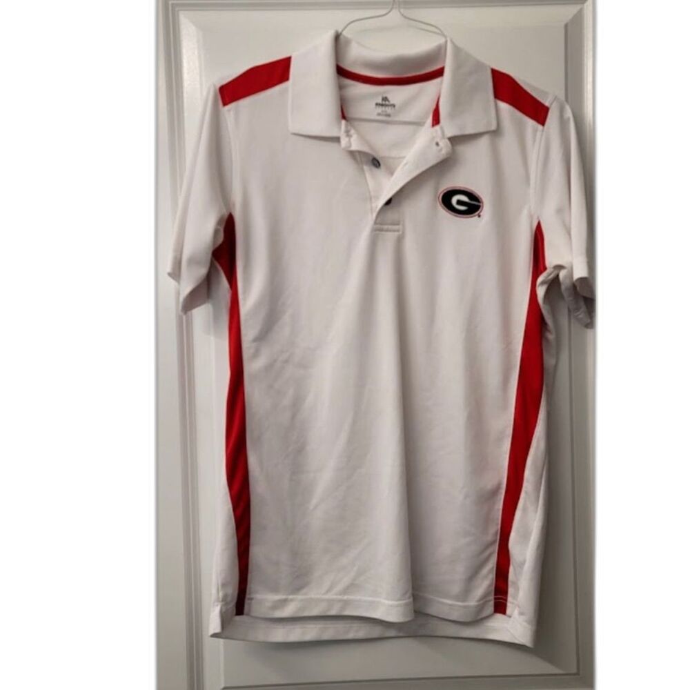 Georgia Bulldogs Polo Shirt Mens M White Red Knights Apparel Loose Fit UGA NCAA